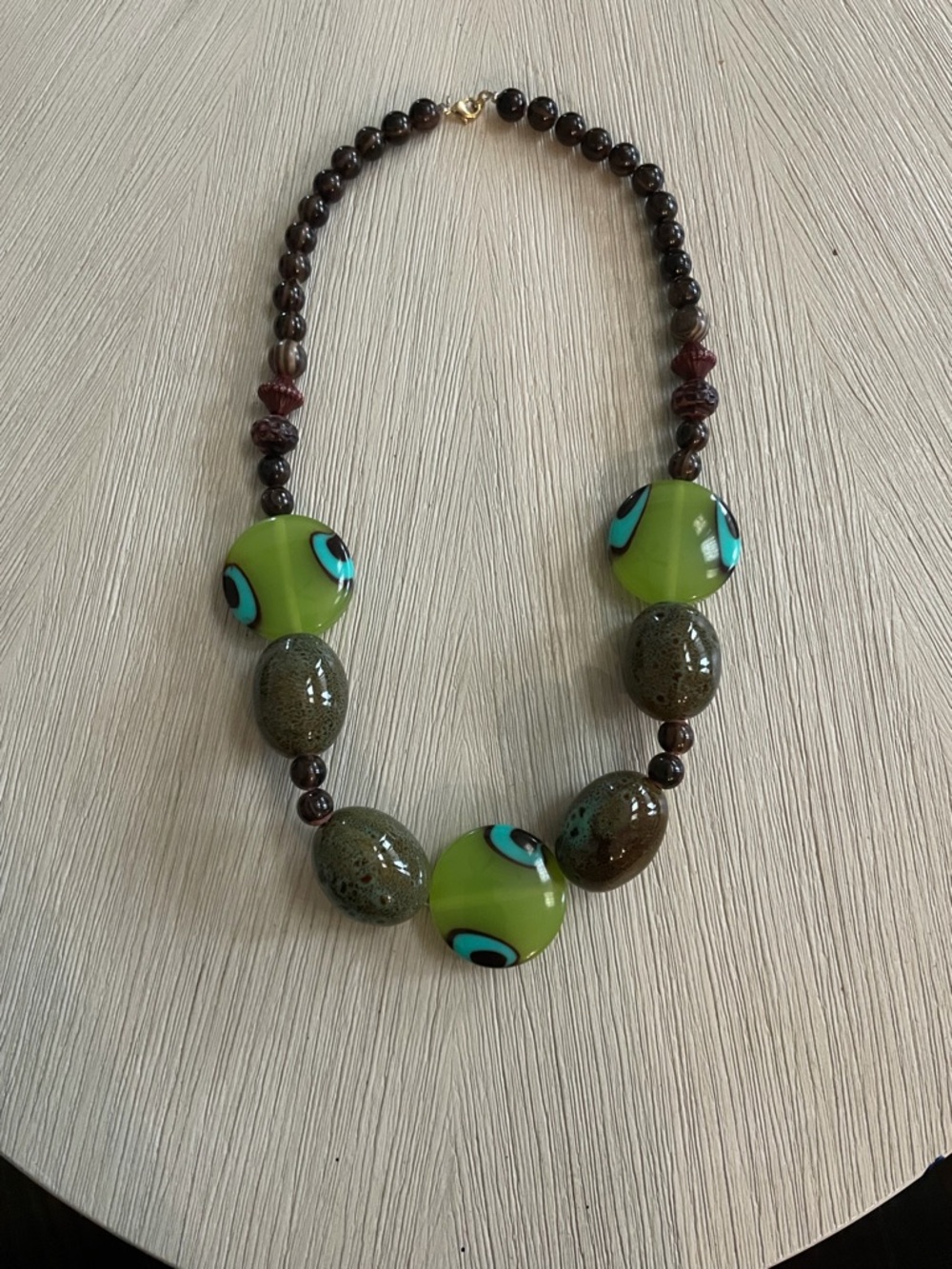 Vintage Chunky Green and Brown Beaded Necklace